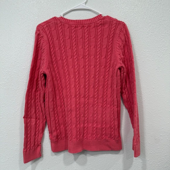 Croft & Barrow Women's Cable Knit V Neck Sweater Coral Pink XL Cozy Cotton - Picture 2 of 6